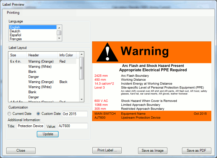 arc flash software label preview