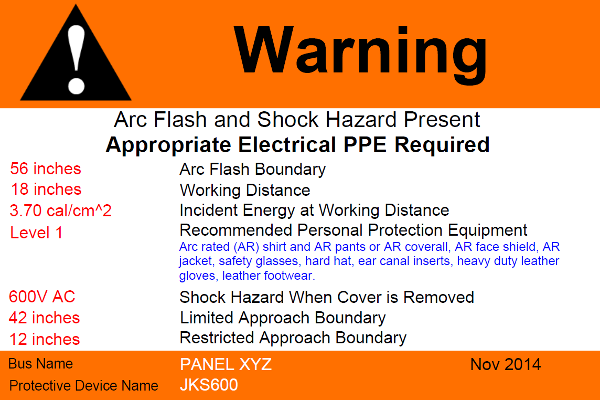 sample arc flash label