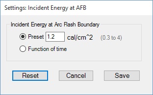 Incident Energy at Arc Flash Boundary popup